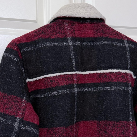 Calvin Klein Plaid Sherpa Jacket Wool Blend Chore Coat Women M Tango Red New - Picture 6 of 11